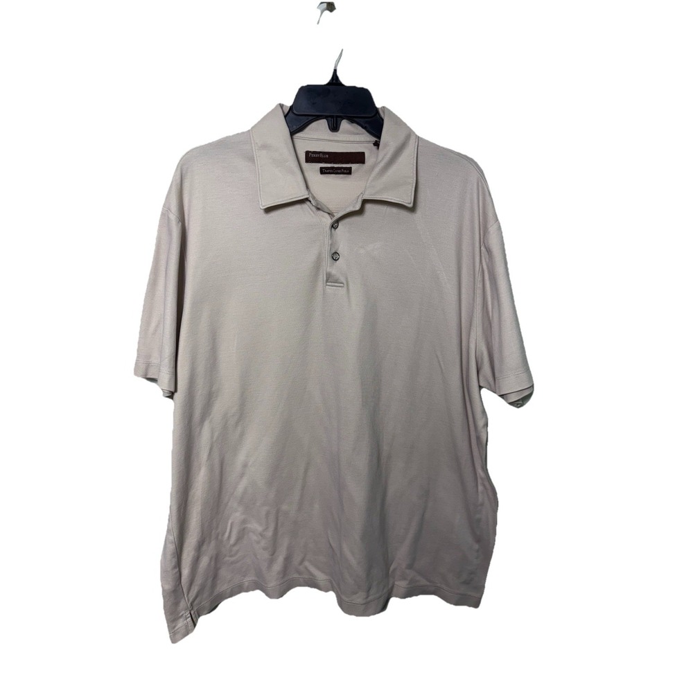 Perry Ellis Travel Luxe Polo Mens XL Cream Short Sleeve Used